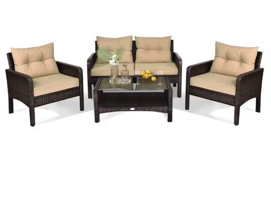 4 Seater Rattan Garden Furniture Set With Coffee Table