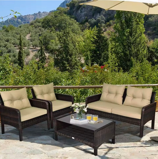 4 Seater Rattan Garden Furniture Set With Coffee Table