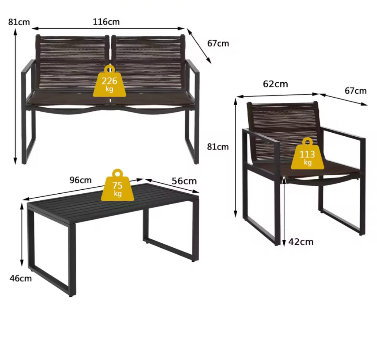 4 Seat Patio Set With Coffee Table