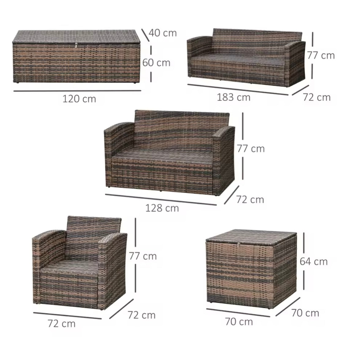 7 Seater Rattan Garden Furniture Set inc Coffee Table With Storage