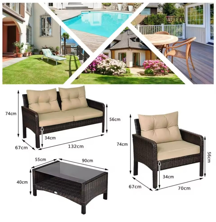 4 Seater Rattan Garden Furniture Set With Coffee Table