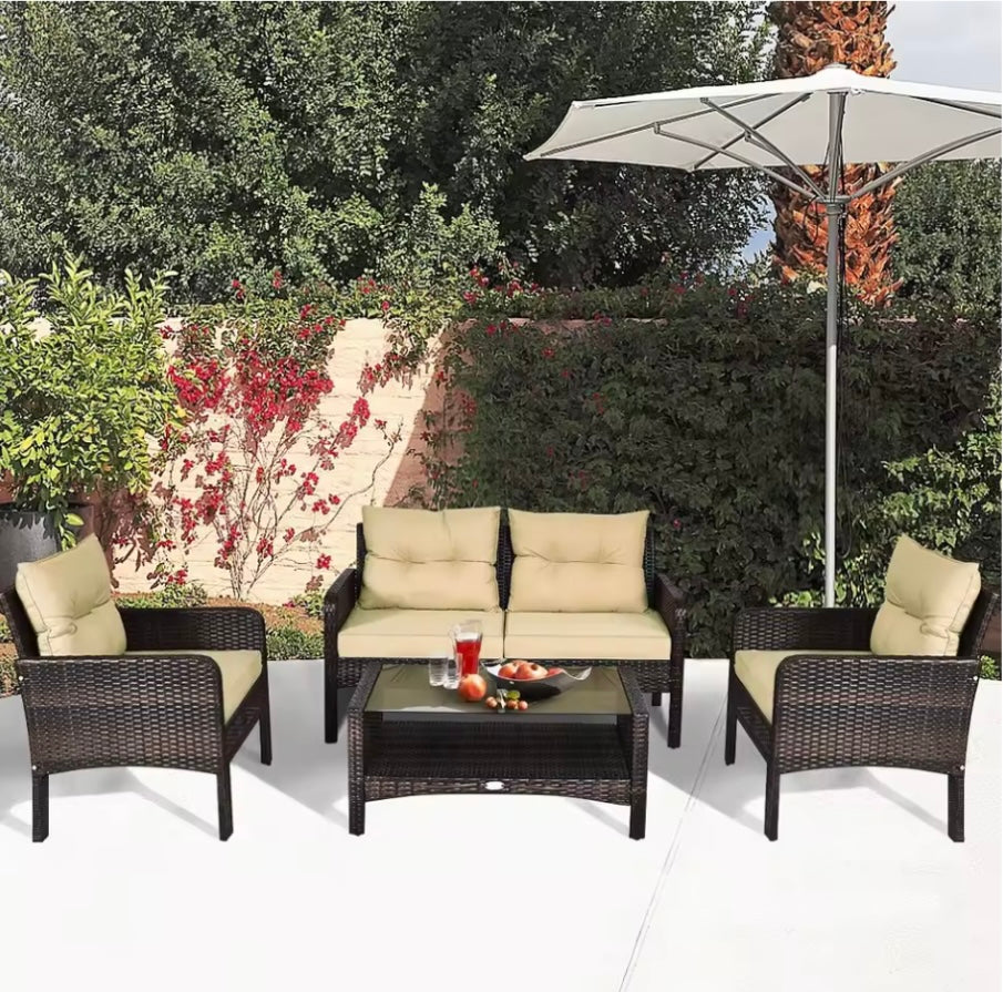 4 Seater Rattan Garden Furniture Set With Coffee Table