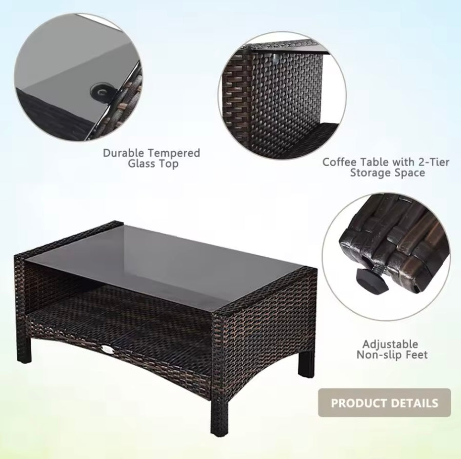 4 Seater Rattan Garden Furniture Set With Coffee Table