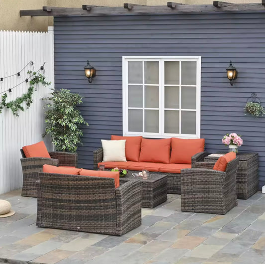7 Seater Rattan Garden Furniture Set inc Coffee Table With Storage