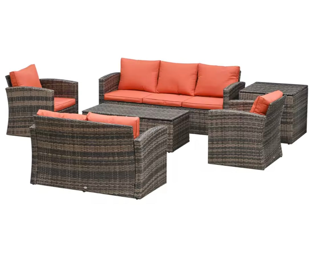 7 Seater Rattan Garden Furniture Set inc Coffee Table With Storage